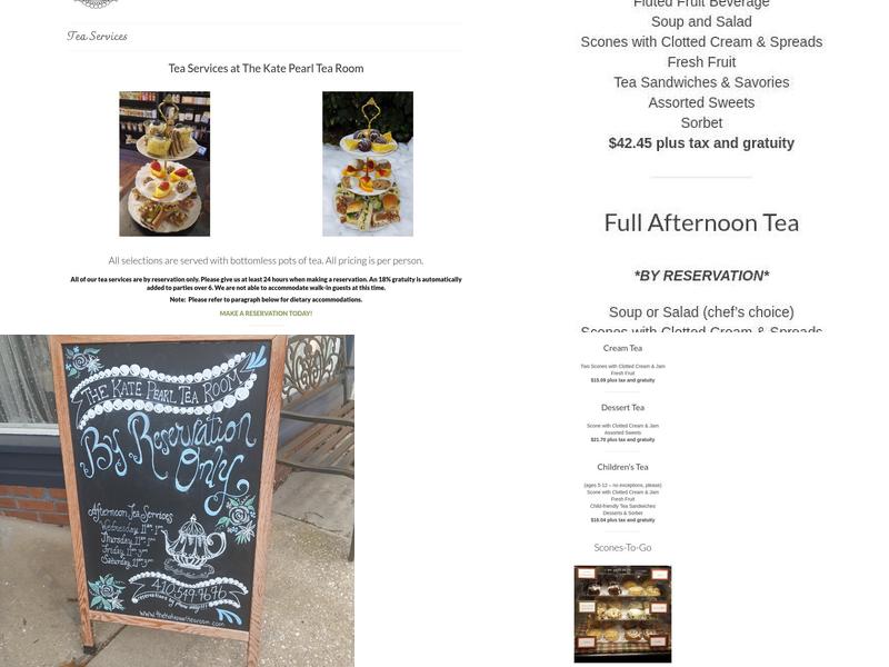 The Kate Pearl Tea Room on Main Menu
