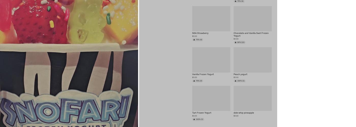 Snofari Frozen Yogurt Menu