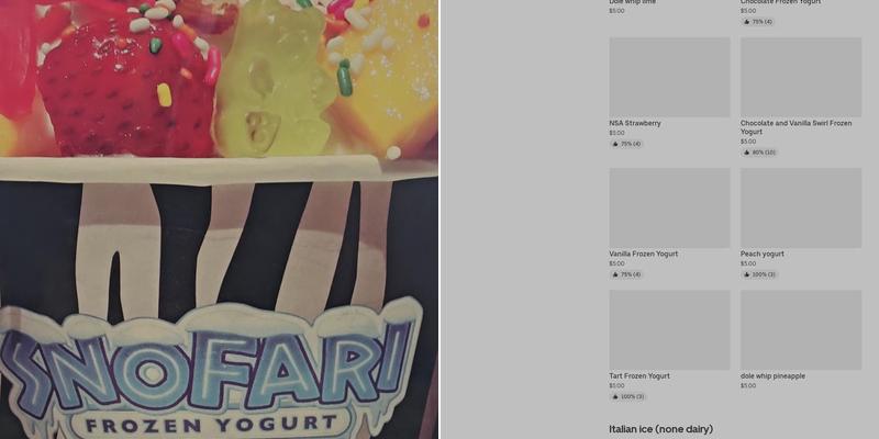 Snofari Frozen Yogurt Menu