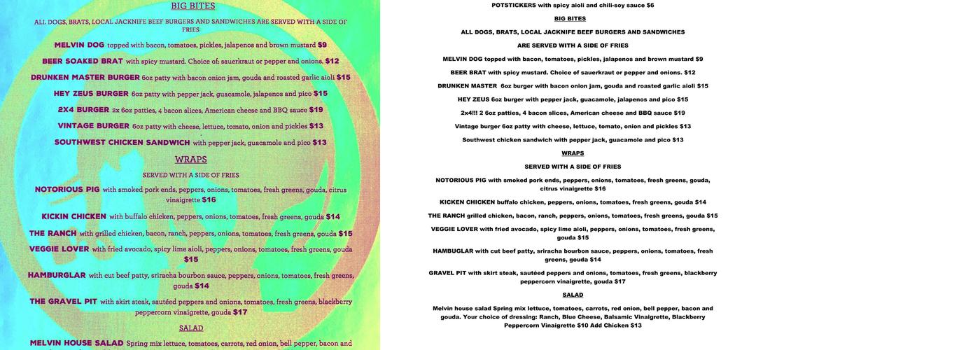 Melvin Taproom & Kitchen Menu
