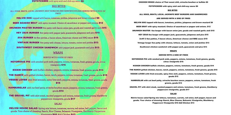 Melvin Taproom & Kitchen Menu