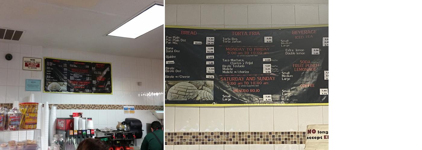 Las Conchitas Bakery Menu