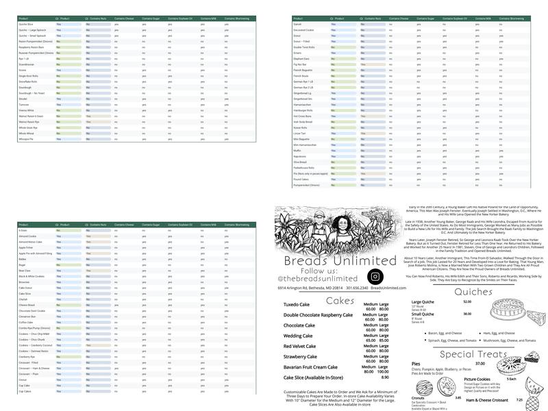 Breads Unlimited Menu