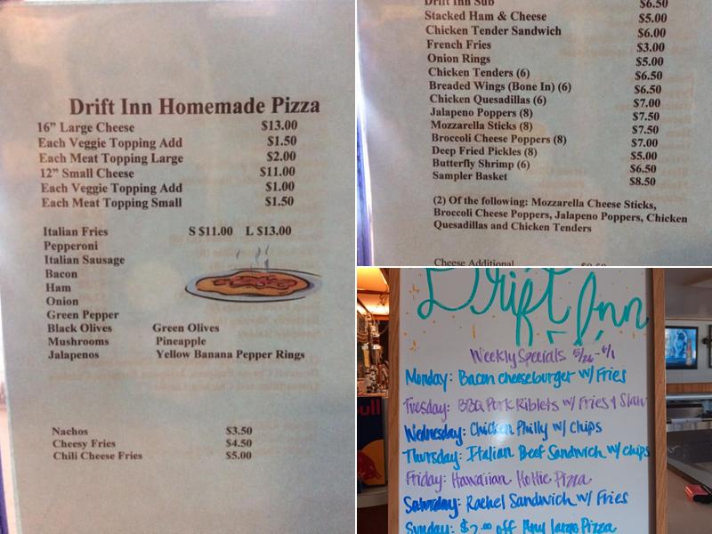 Drift-Inn Bar Menu