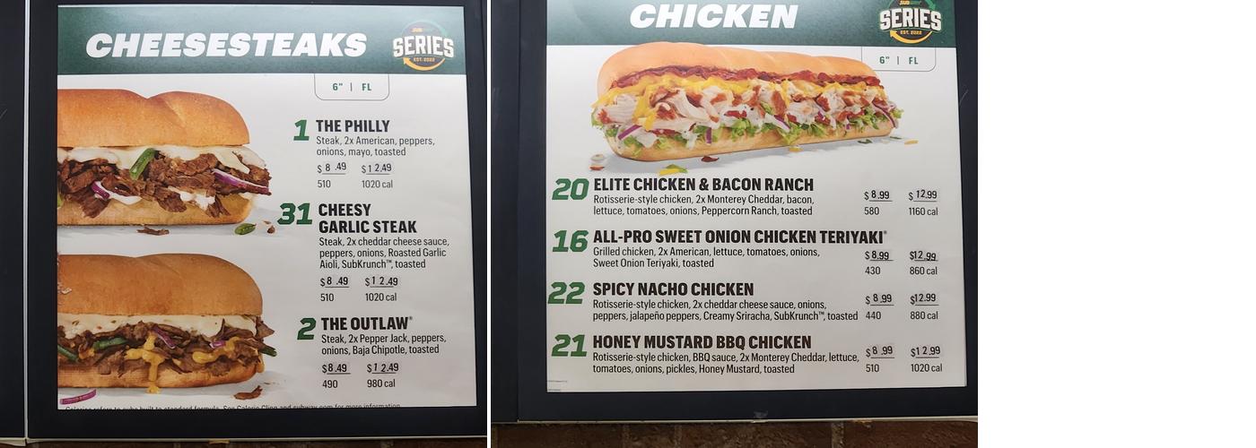 Subway Menu