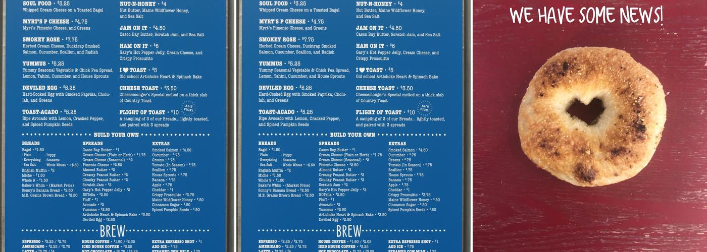 Scratch Baking Co. Toast Bar Menu
