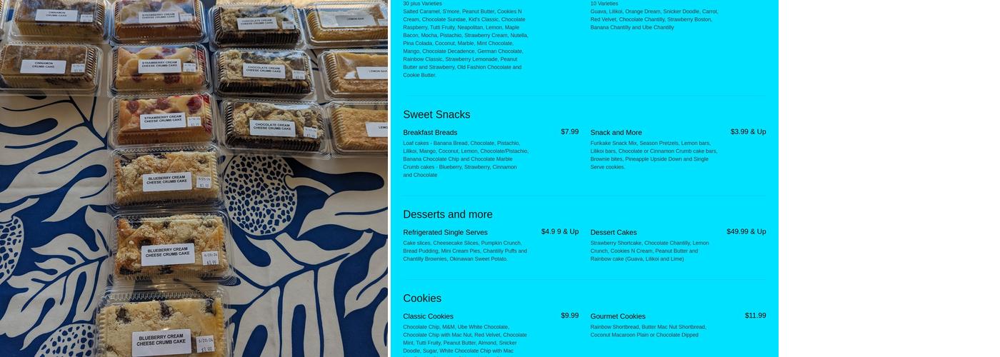 Cupcake and Things Bakery Menu