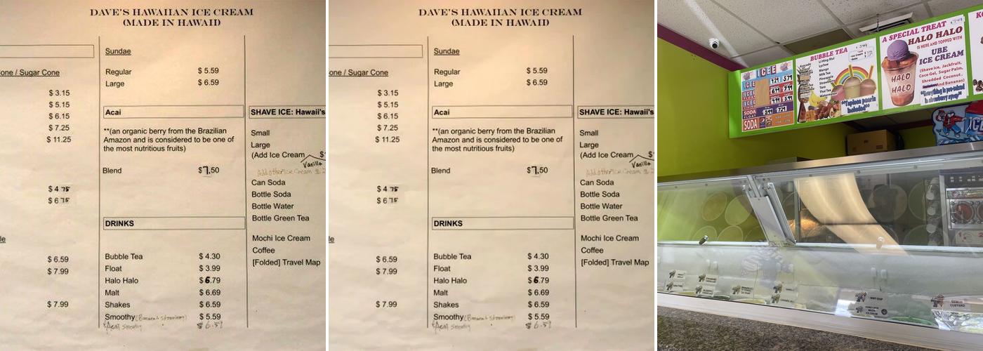Dave's Ice Cream at Waipio Menu