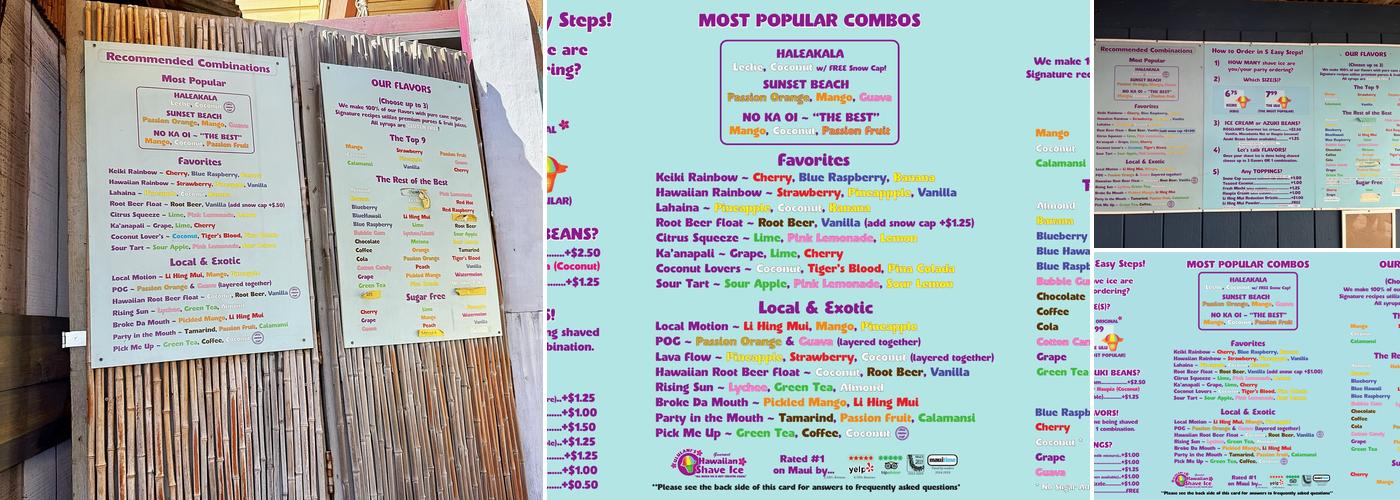 Ululani's Hawaiian Shave Ice - Kahului Menu