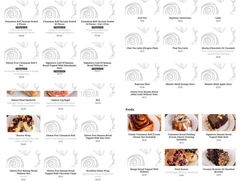 Cinnamon Roll Place Menu