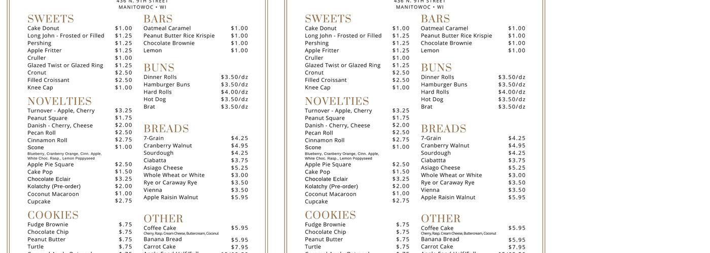 Bakery on State Menu