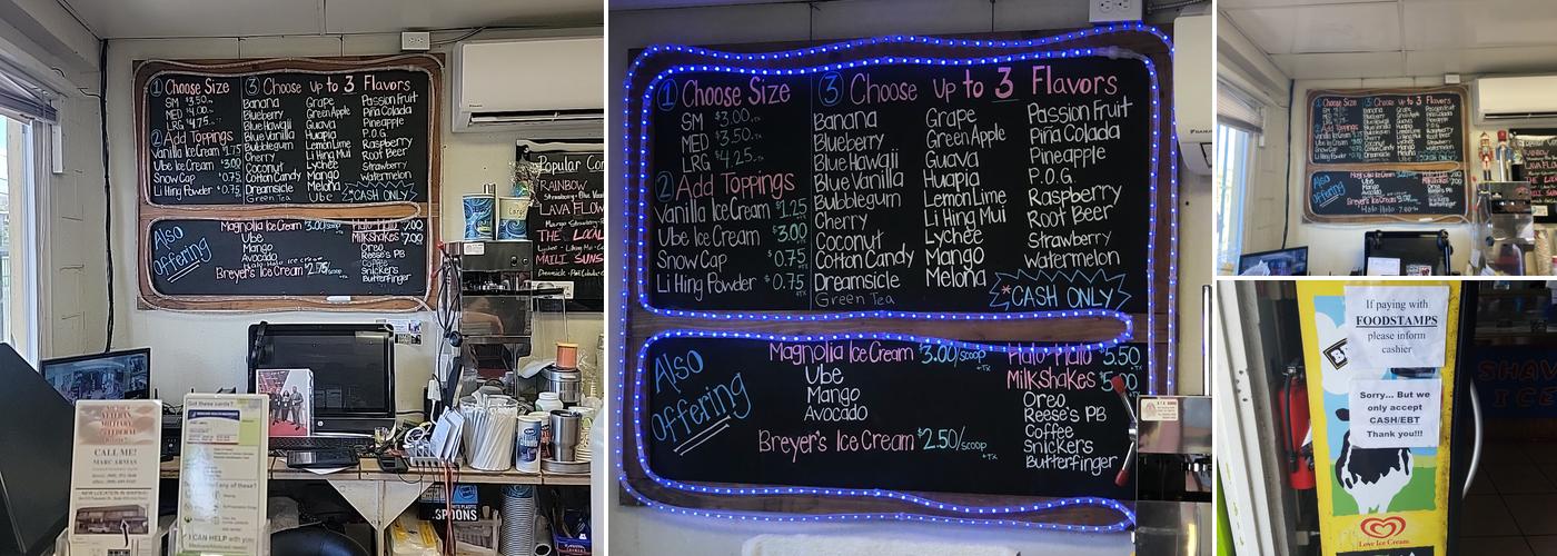 Dan's Ma'ili Shave Ice Menu