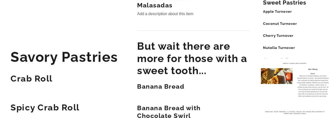 Hanalima Bakery Menu