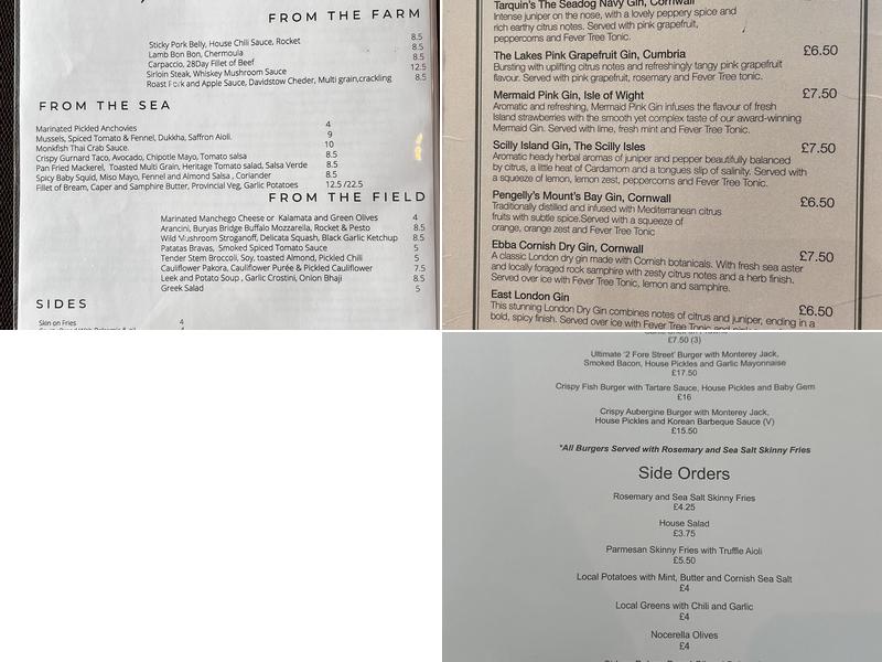 2 Fore Street Restaurant Menu