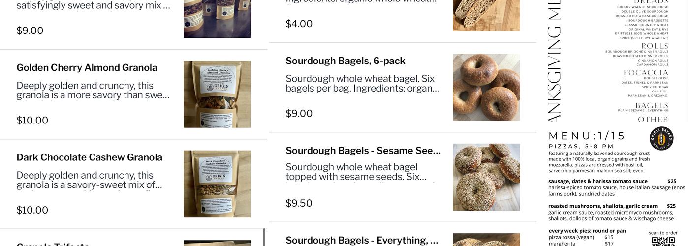 ORIGIN Breads Menu