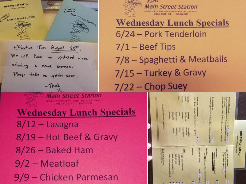 Cathy Cake's Main Street Station Menu