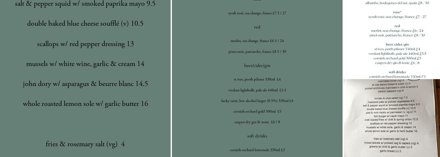 Barbican Bistro Menu