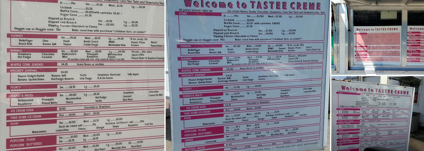 Tastee Creme Menu