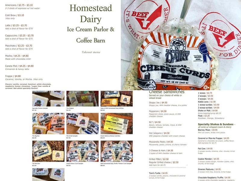 WW Homestead Dairy Menu