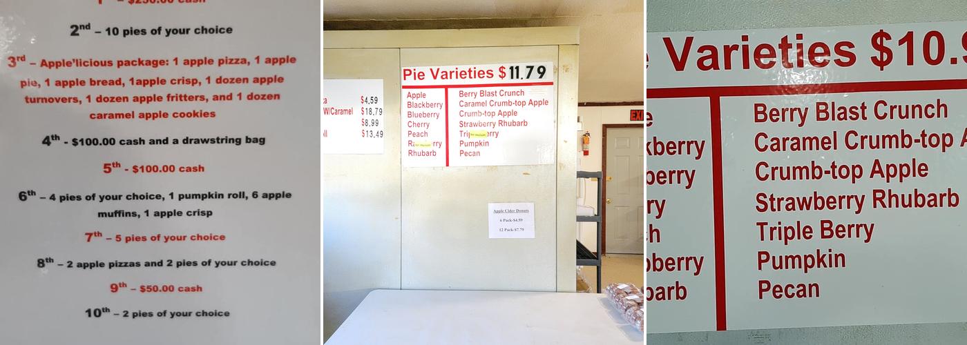 Apple'licious Pie Depot Menu