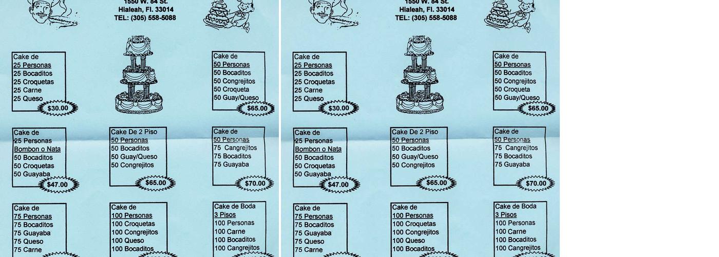 Havana Vieja Bakery Menu