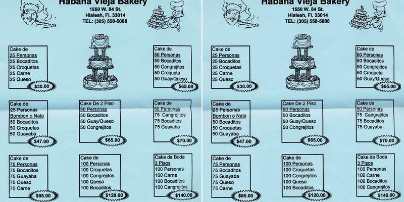 Havana Vieja Bakery Menu