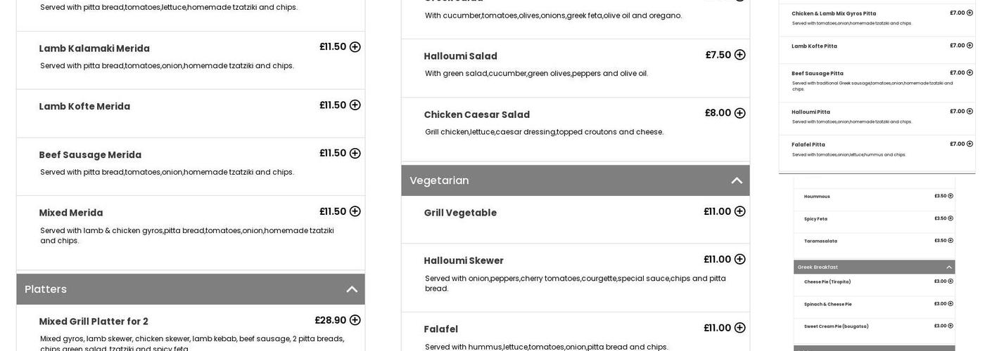 The Greek Pitta Menu