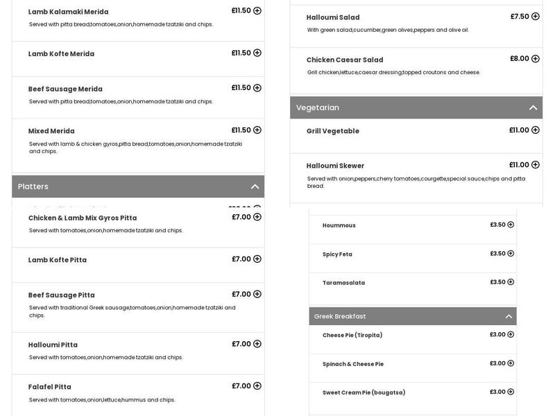 The Greek Pitta Menu