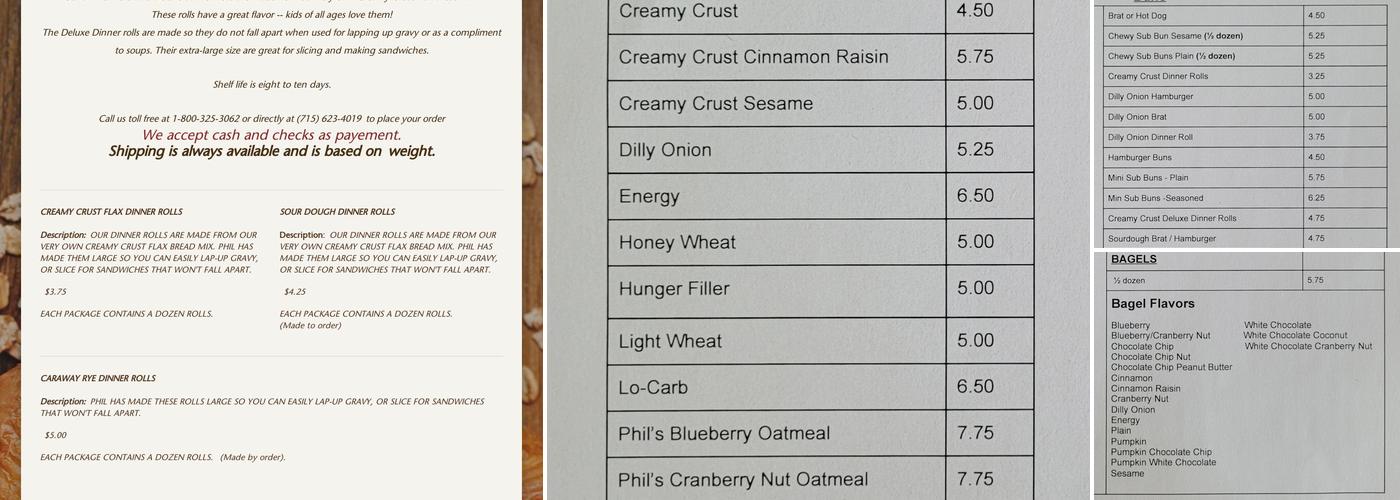 Gunkel's Bakery Menu