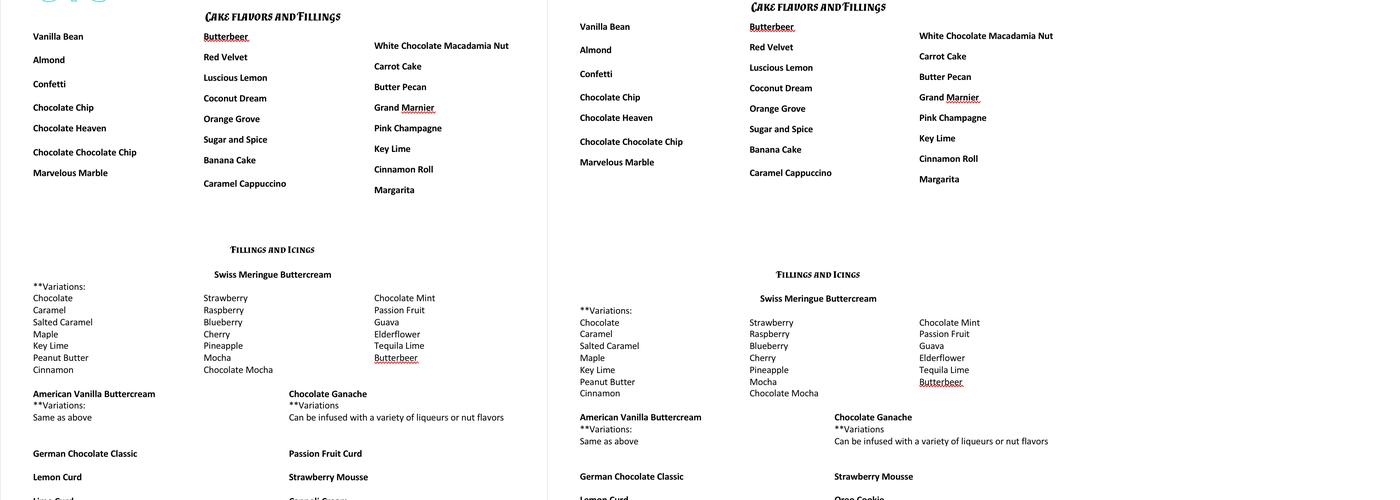 Bon Bons Sweet Confections Menu