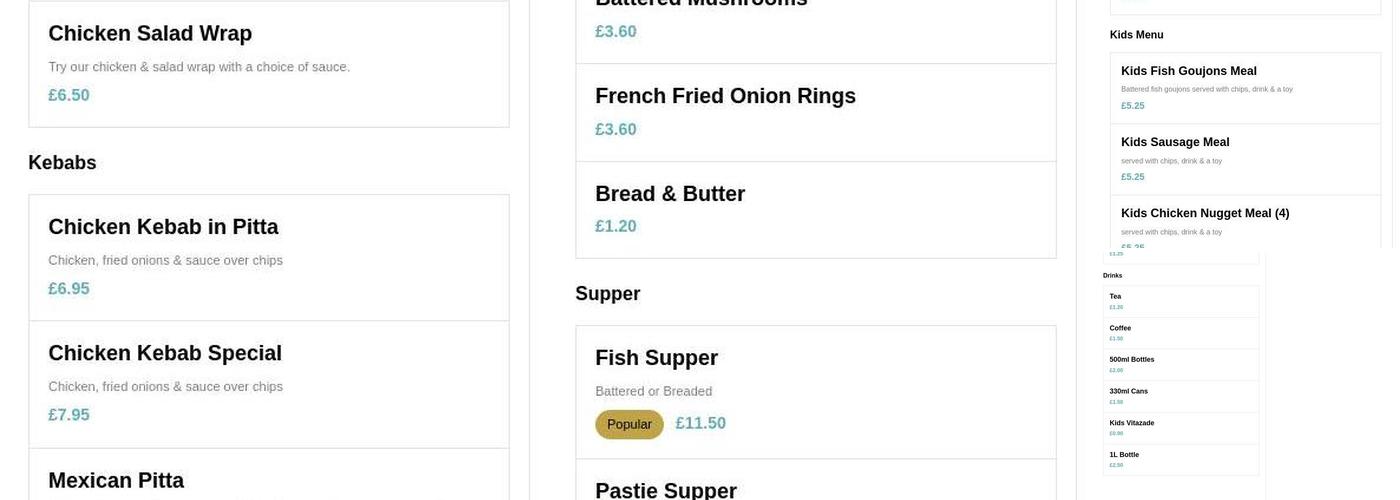 Millars Fish & Chips Bangor Menu