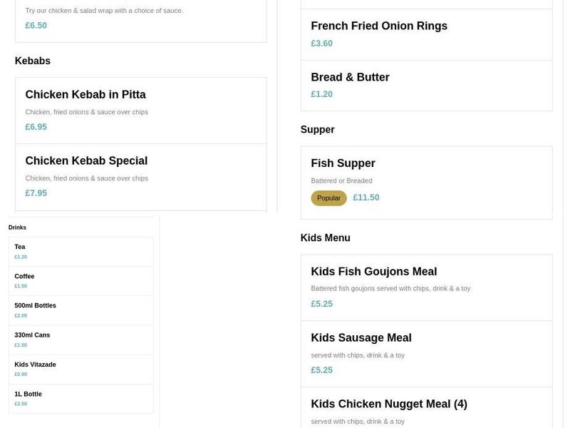 Millars Fish & Chips Bangor Menu