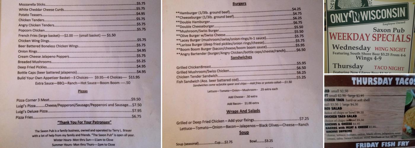 Luoma's Saxon Pub Menu