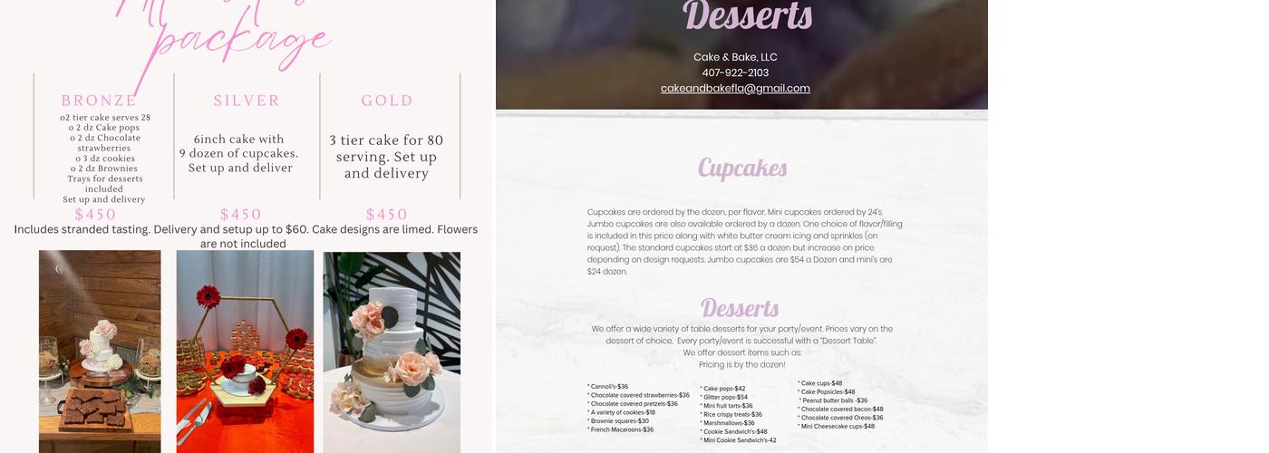Cake & Bake Menu