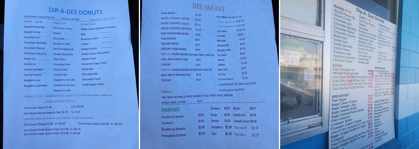 Dip-A-Dee-Donuts Menu