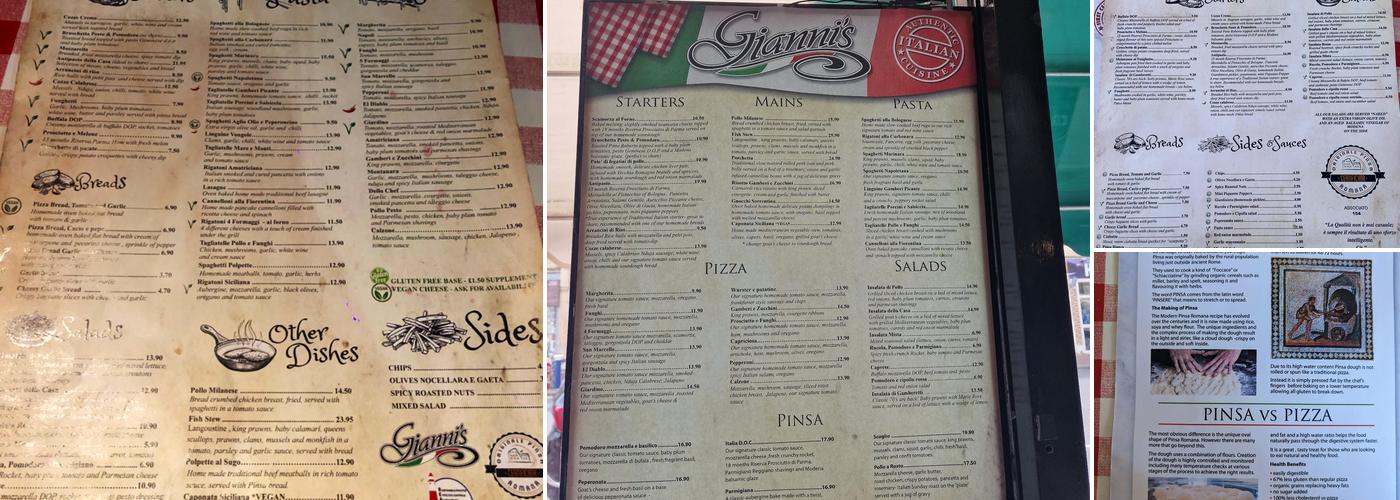Gianni's Italian Restaurant Menu