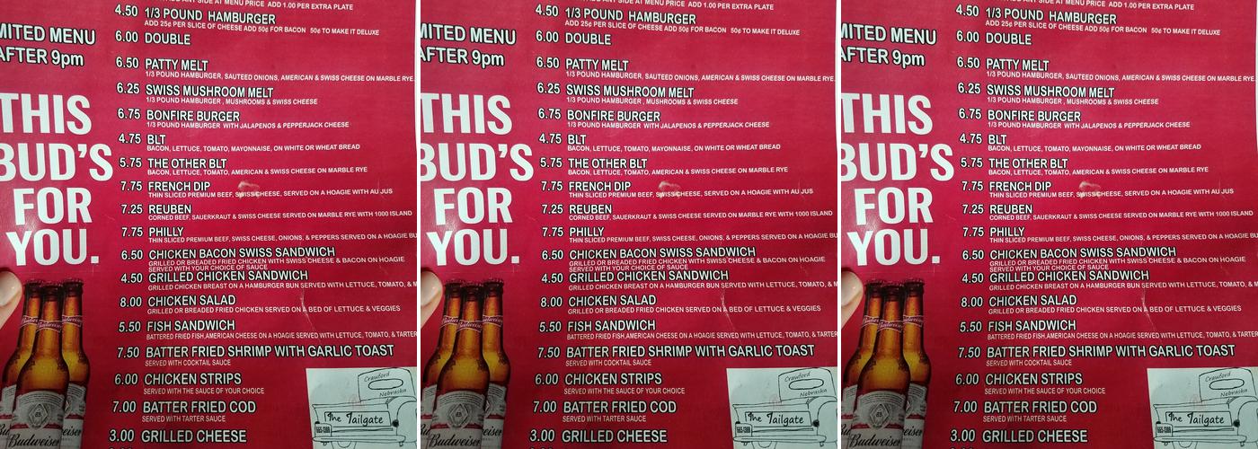 Tailgate Bar & Grill Menu