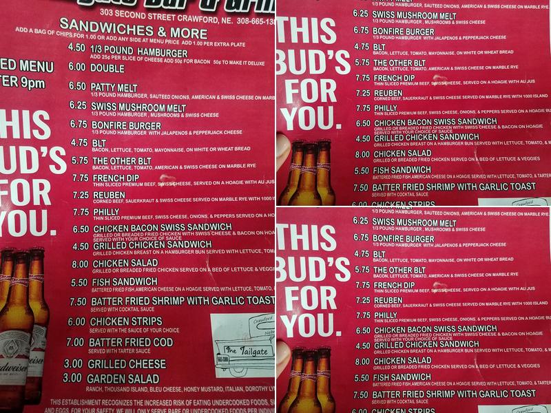 Tailgate Bar & Grill Menu