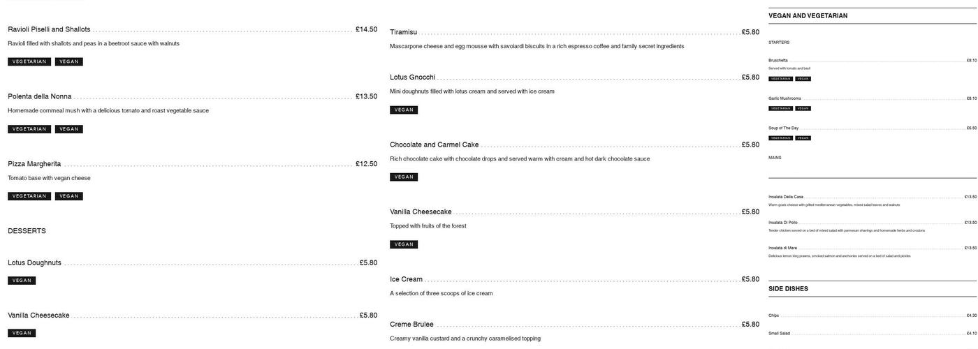 Rossi's Eastbourne Menu