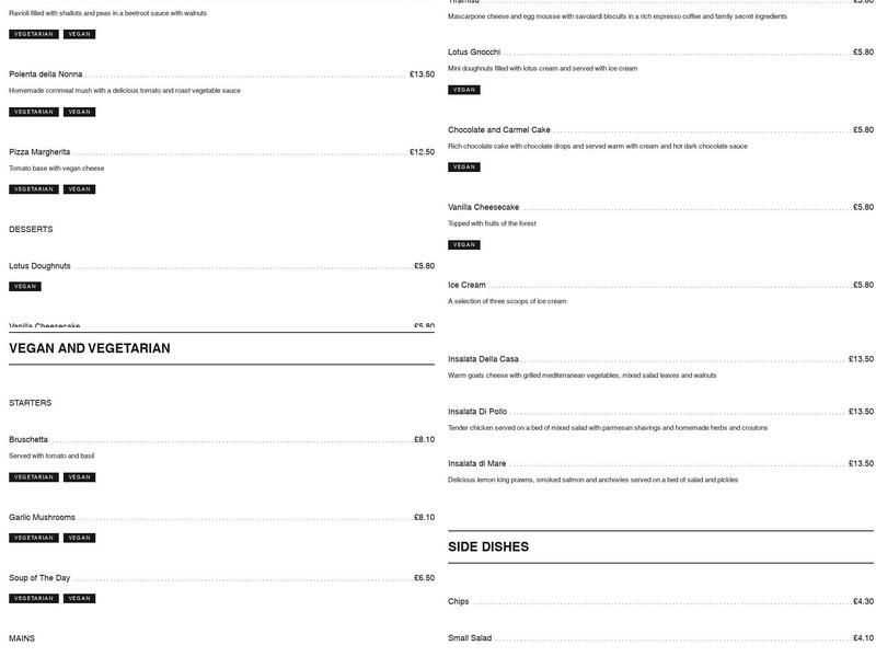 Rossi's Eastbourne Menu