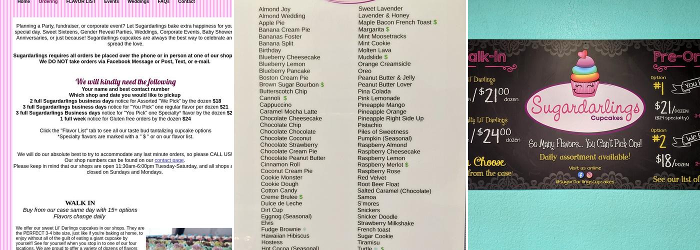 Sugardarlings Cupcakes Menu