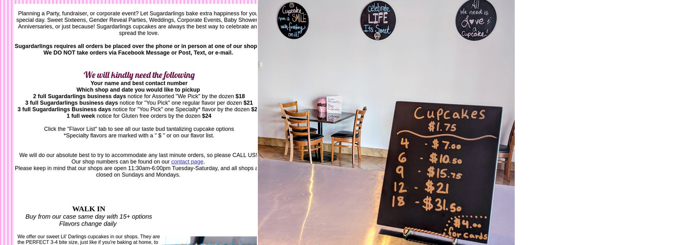 Sugardarlings Cupcakes Menu