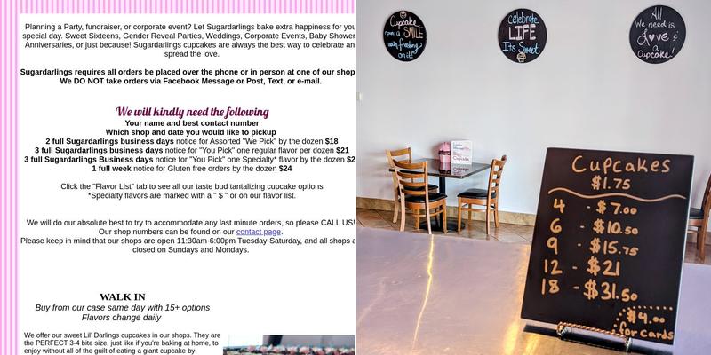 Sugardarlings Cupcakes Menu