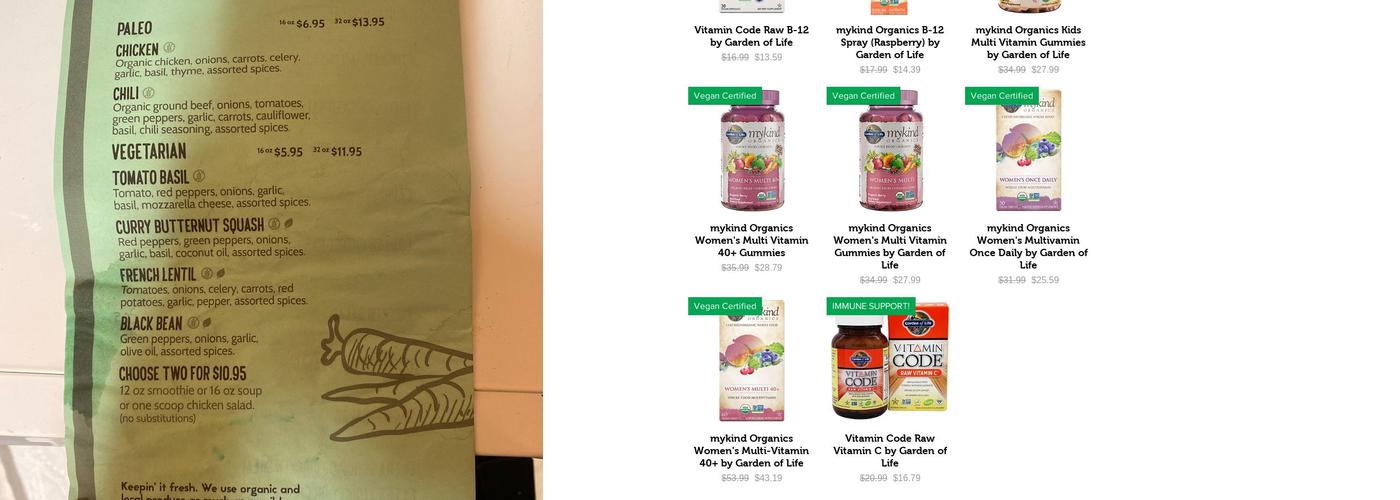 The Green Apple Health Foods Menu