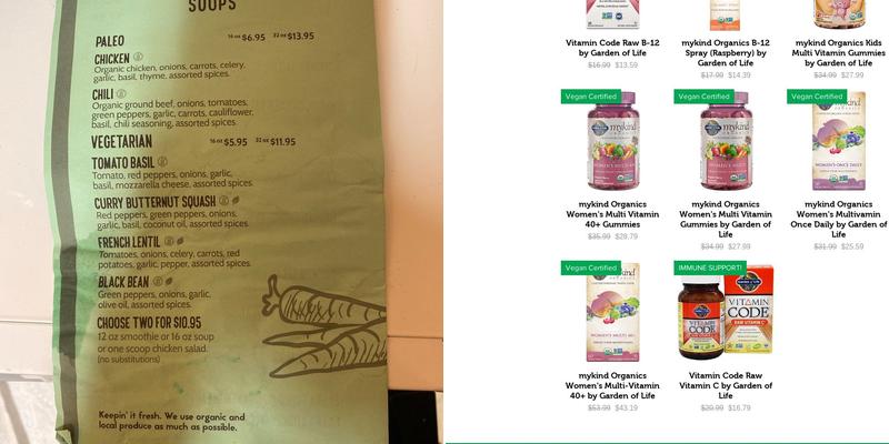The Green Apple Health Foods Menu