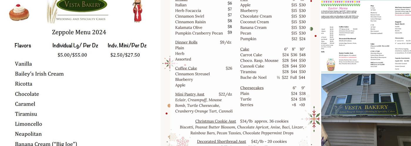 Vesta Bakery Menu