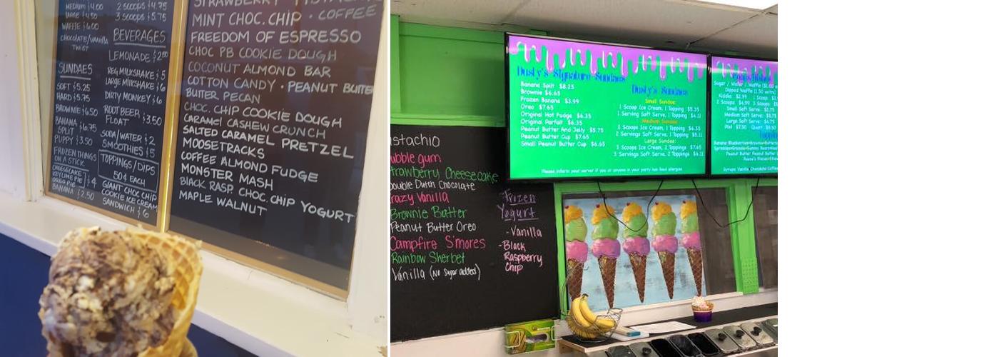 Dusty's Ice Cream Menu