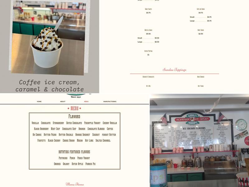 King's Homemade Ice Cream Menu