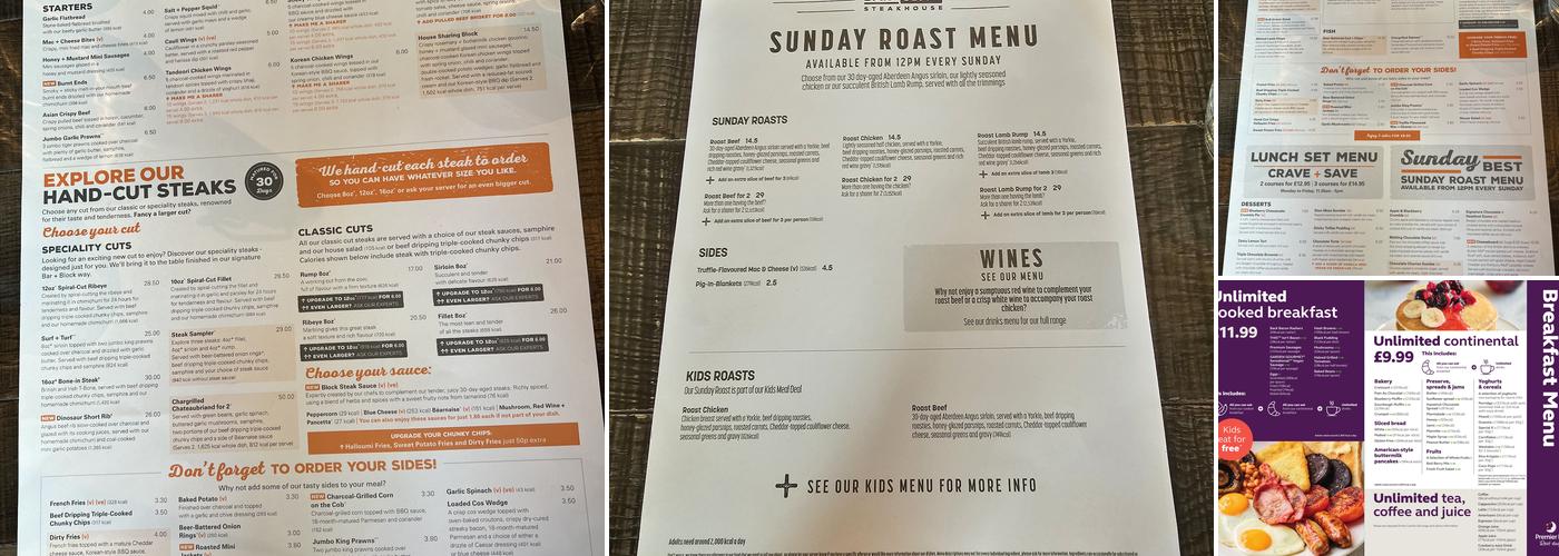 Bar + Block Steakhouse London Southwark Menu