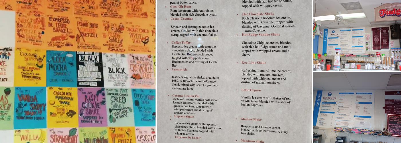 Justine's Ice Cream Parlour Menu